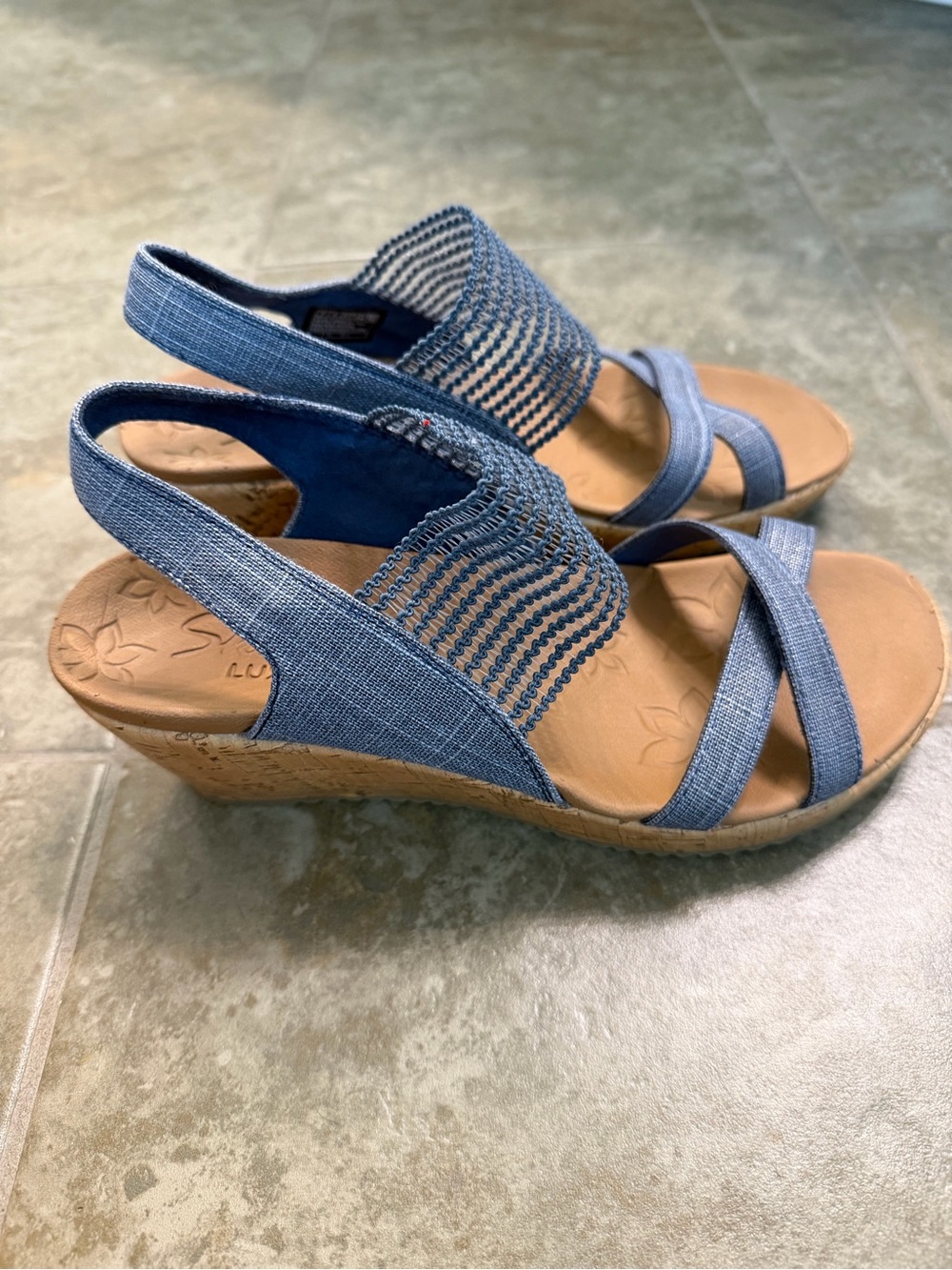 Skechers Women's Denim Blue Elastic Strap Sandals - Picture 2 of 5